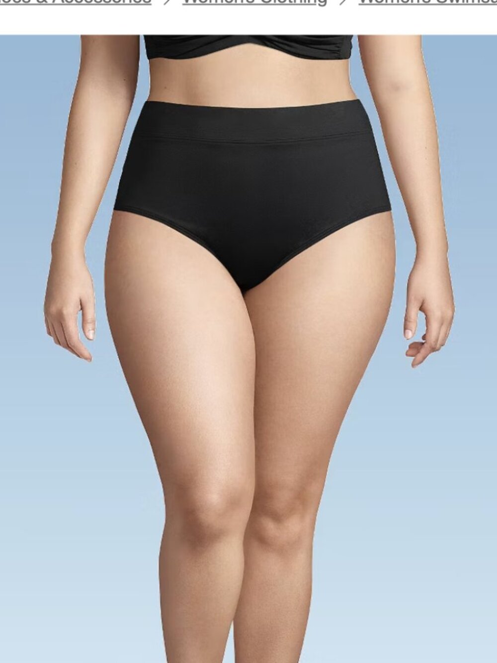 Lands' End High-Waisted Full-Coverage Swim Bikini Bottom Black 18W Like New